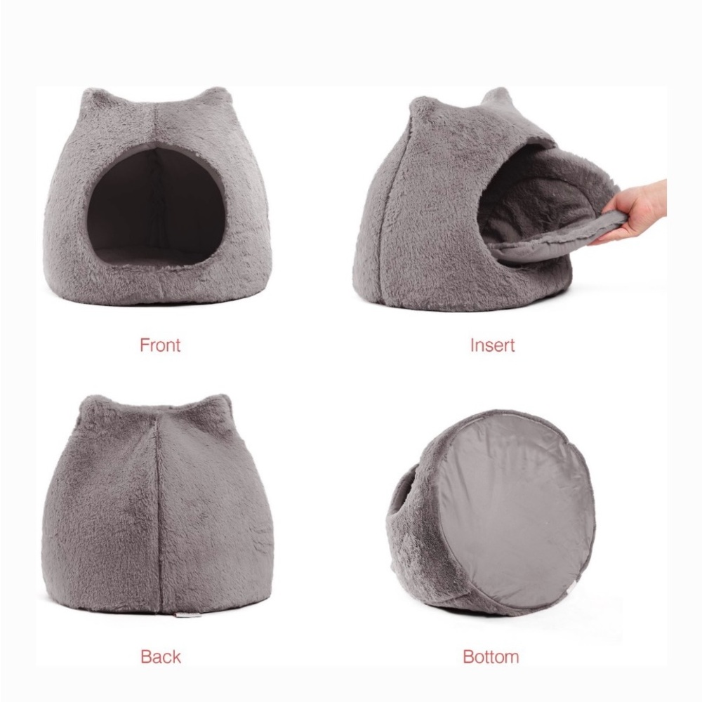 Cozy Gray Cat Bed Cave Plush Kitty Hideaway Pet House Small Cat Bed Unused - Picture 2 of 3